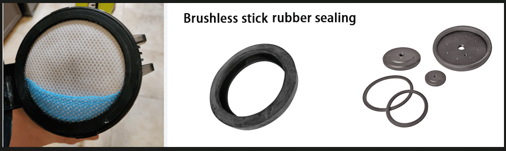 Brushless stick vacuum rubber sealing